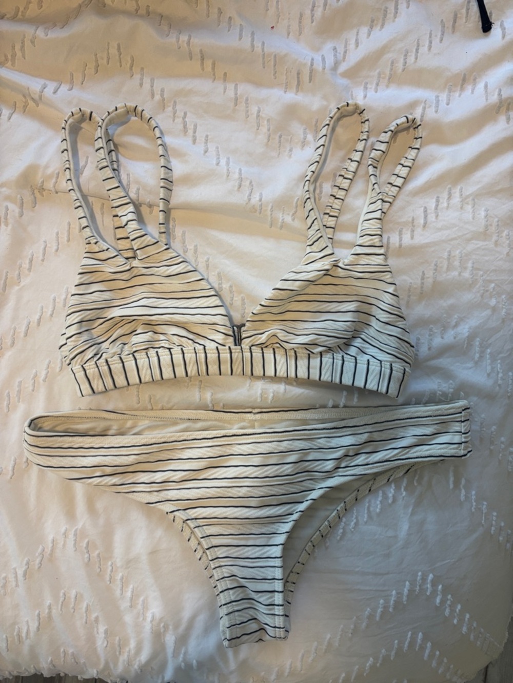 Billabong Cream Bikini Set with Black Stripes